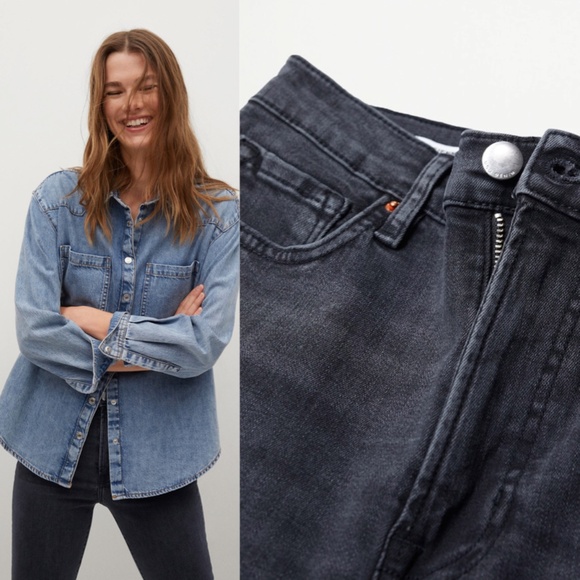 MANGO Jeans Sienna Dark Grey Cropped Flared Raw Hem with Pockets - Picture 5 of 15